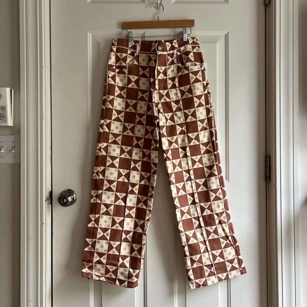 Lisa Says Gah! Patchwork Denim Pants Size 29/30 Brown, White, Yellow - Picture 3 of 6